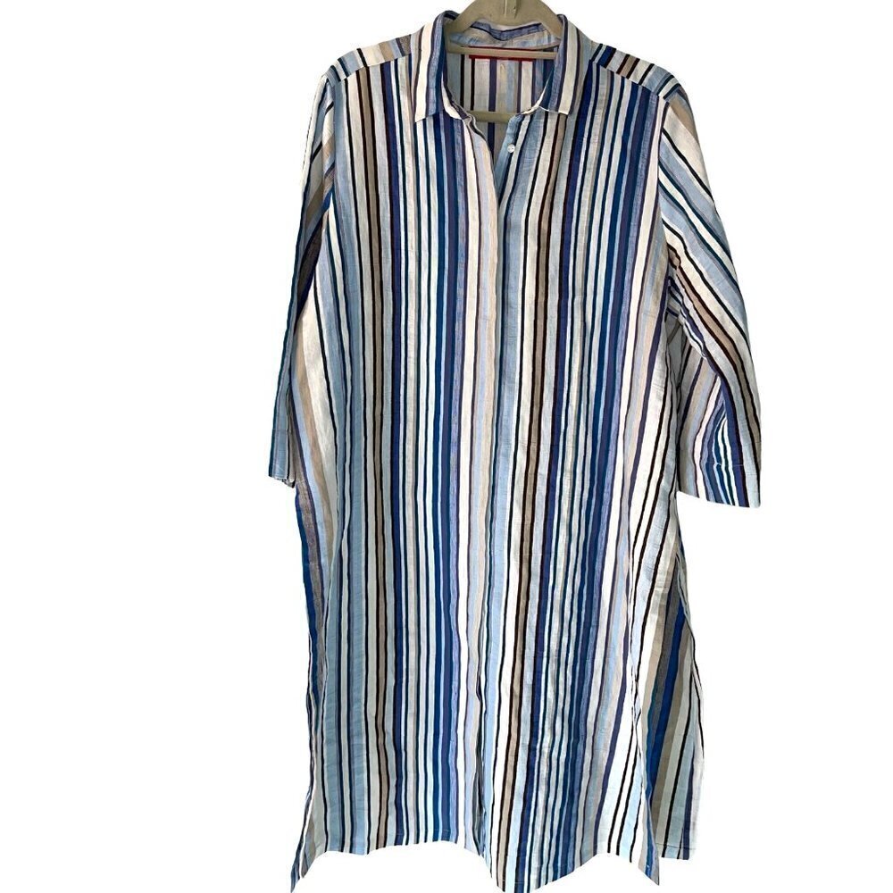 Marina Sport Diabese Tunic Womens Size 14 Striped Linen Blend Button Front Slits
